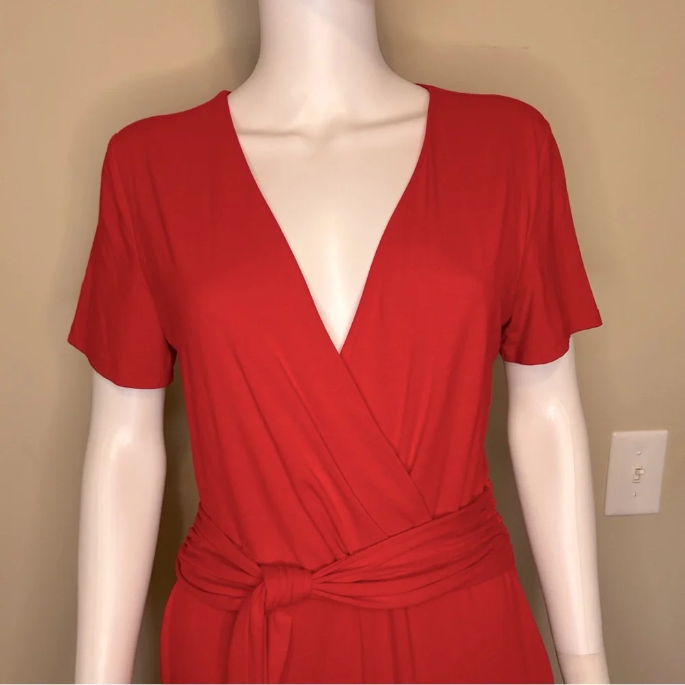 Ann Taylor Red Wrap Top Wide Leg Jumpsuit Romper - Picture 2 of 10